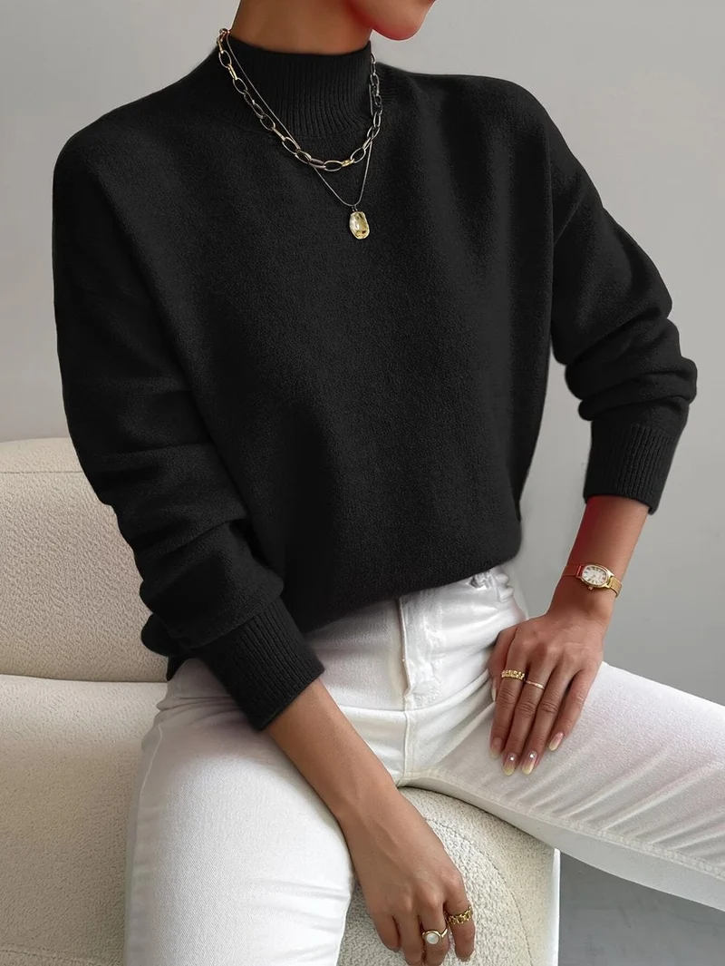 Hannah | Damen Mock-Turtleneck Langarm Sweater Relaxed Fit