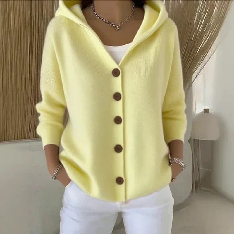 Annika | Damen Strick-Cardigan mit Kapuze Knopfleiste Relaxed Fit