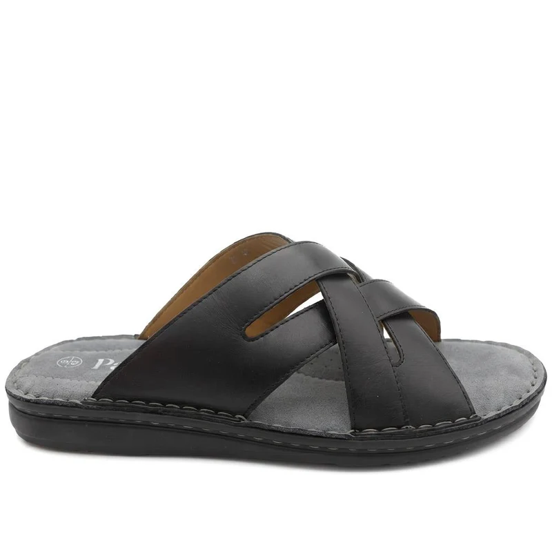 Leather Cushioned Slip On Sandals - FBFOO43002 / 329 502 - Black