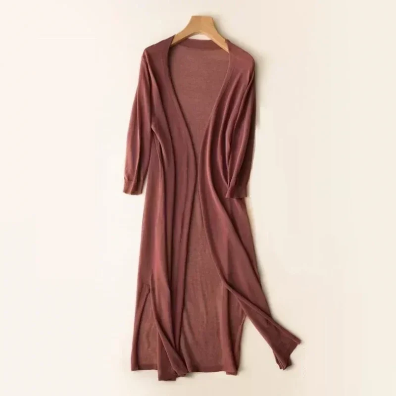 Leonie | Damen Leichte Lange Strickjacke im Drapé-Stil