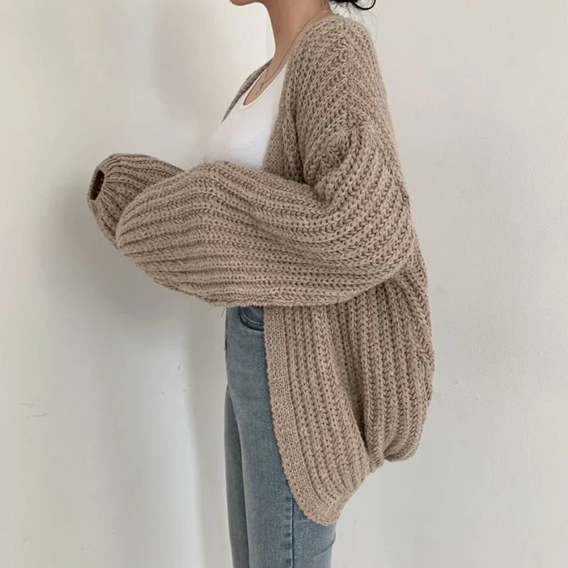Carmen | Damen Freizeit-Strickjacke mit grobem Strick und offener Vorderseite