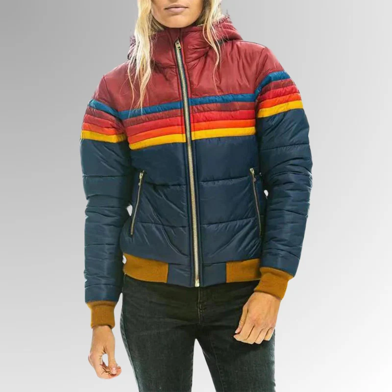 Magdalena | Damen Winterjacke mit Kapuze und Streifenmuster