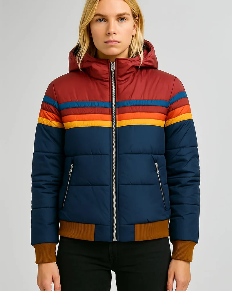 Magdalena | Damen Winterjacke mit Kapuze und Streifenmuster