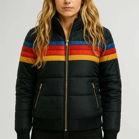 Magdalena | Damen Winterjacke mit Kapuze und Streifenmuster