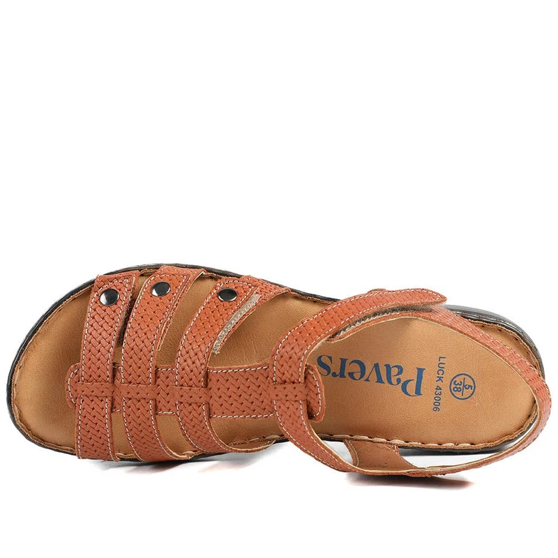 Premium Leather Touch Fastening Sandals - LUCK43006 / 329 419 - Tan