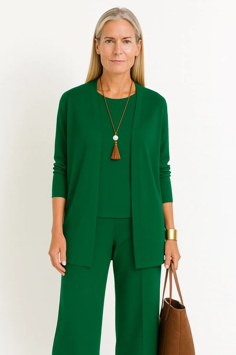 Amelie | Damen Longline-Cardigan 3-teiliges Set Culotte Hosenanzug Elegant