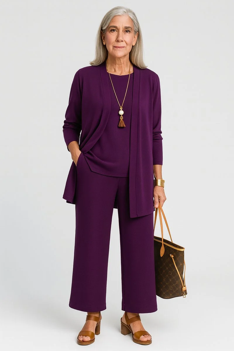 Amelie | Damen Longline-Cardigan 3-teiliges Set Culotte Hosenanzug Elegant