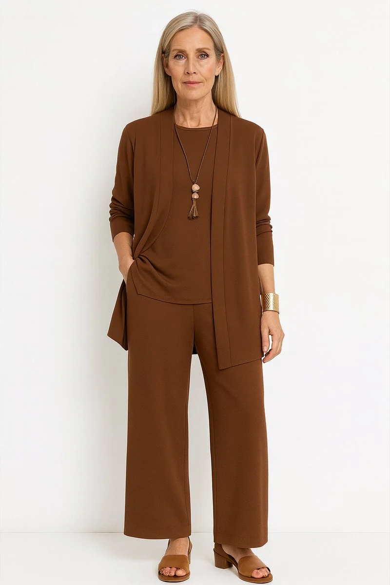 Amelie | Damen Longline-Cardigan 3-teiliges Set Culotte Hosenanzug Elegant
