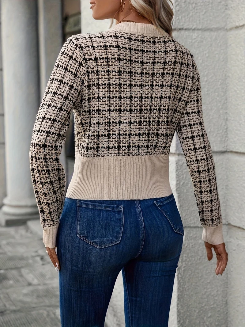 Elisa | Damen Modische Kurz-Strickjacke aus Tweed-Material