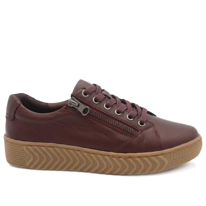 Wide Fit Leather Breathable Platform Trainers - BRK43000 / 328 558 - Burgundy