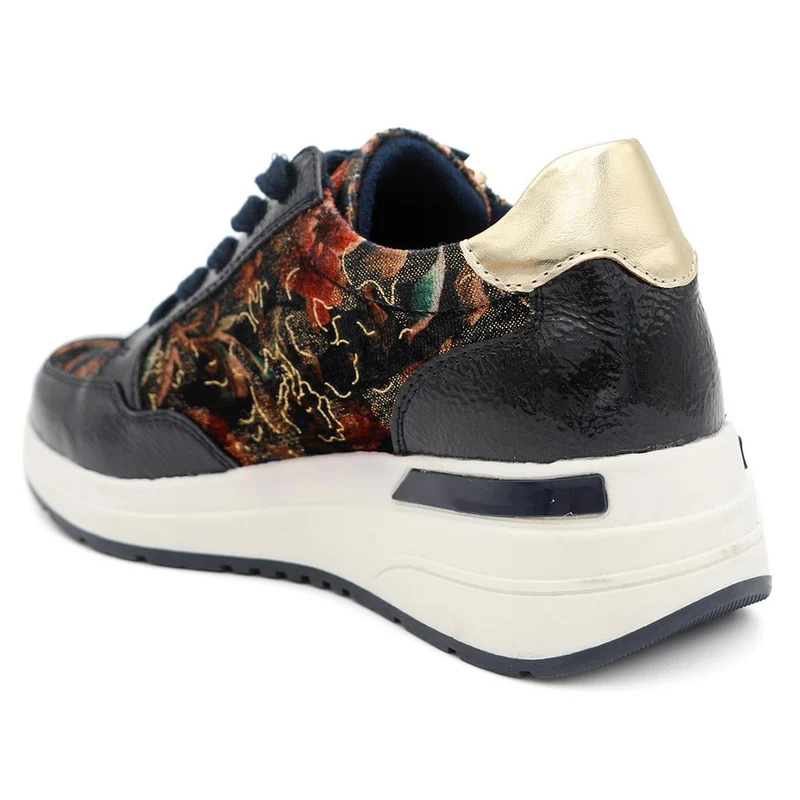 Stylish Zip & Lace Wedge Trainers - WBINS44050 / 329 621 - Navy Patent