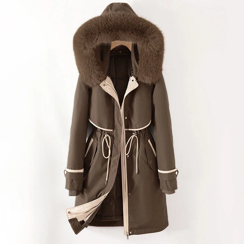 Hanna | Damen Warme, lange Jacke mit Kapuze