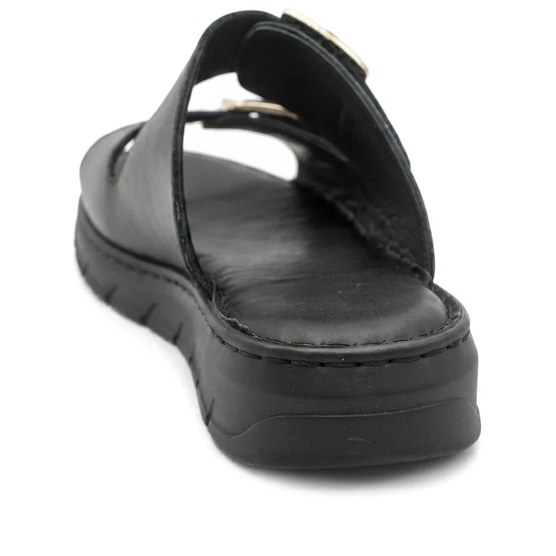 Dual Buckled Leather Chunky Mule Sandals - GOKH43001 / 329 421 - Black