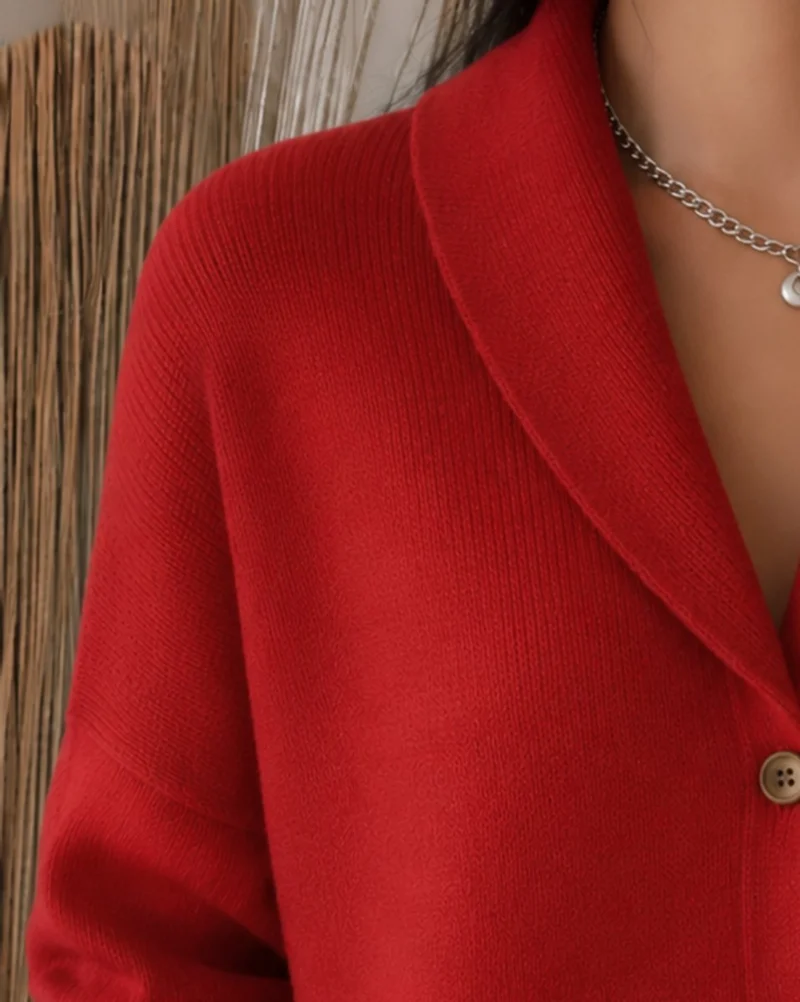 Leonie | Damen Relaxed-Fit Polokragen Strick-Cardigan mit Knopfleiste