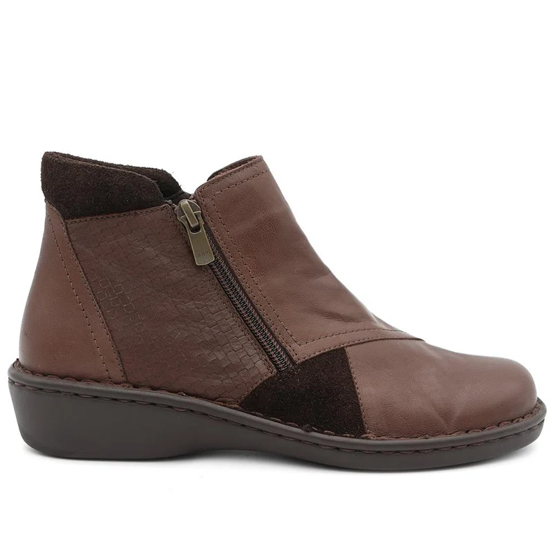 Smart Zip Up Leather Ankle Boots - AS44001 / 330 158 - Brown