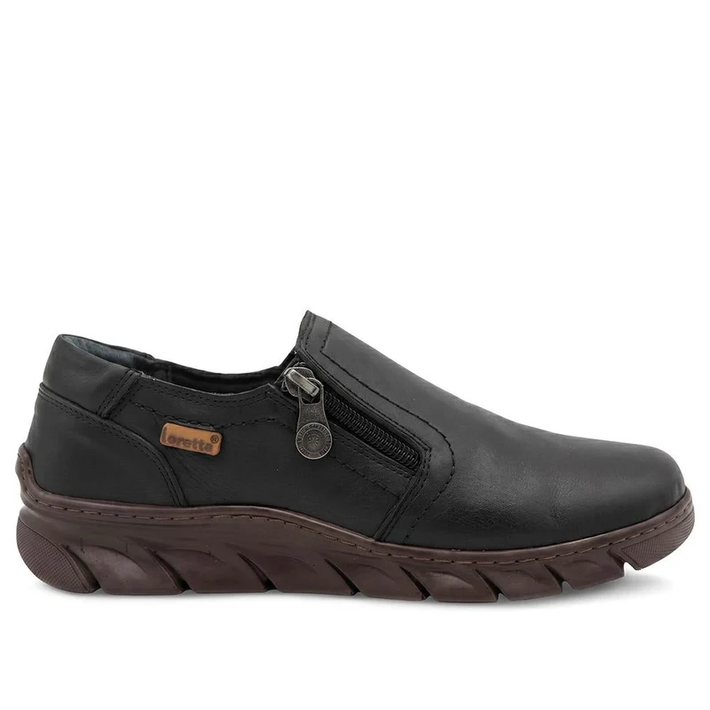 Loretta Leather Slip On Shoes With Side Zip - HAK44004 / 329 716 - Black