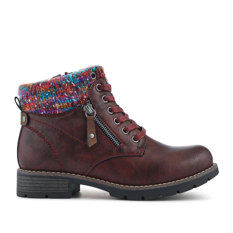 Knitted Cuff Ankle Boots - WBINS40243 / 326 500 - Burgundy