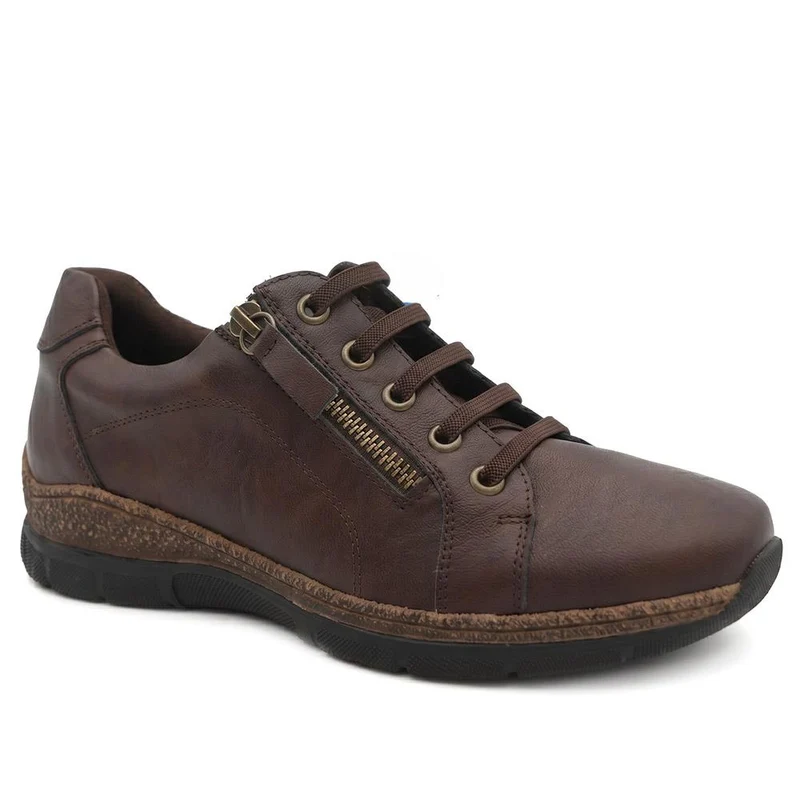 Wide Fit Casual Bungee Lace Shoes - WOIL41042 / 326 927 - Chocolate