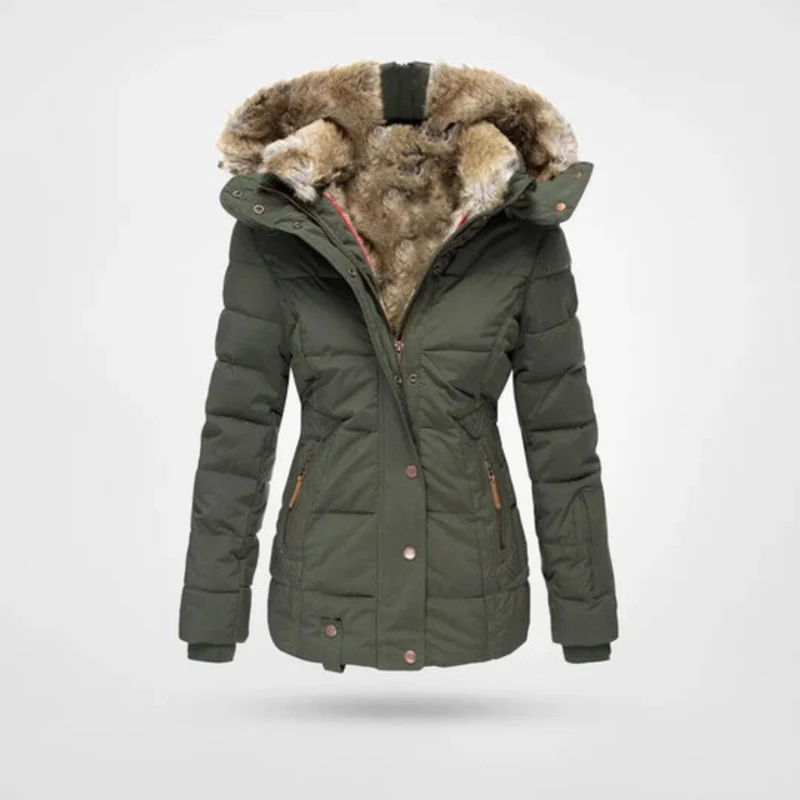 Jasmin | Damen Gepolsterte lange Winterjacke mit Kapuze