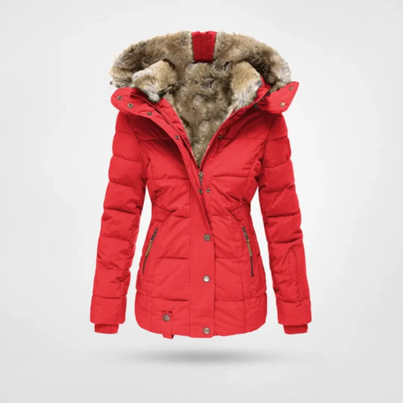 Jasmin | Damen Gepolsterte lange Winterjacke mit Kapuze