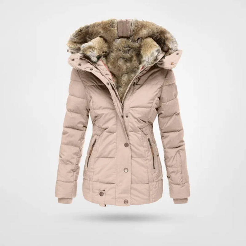 Jasmin | Damen Gepolsterte lange Winterjacke mit Kapuze