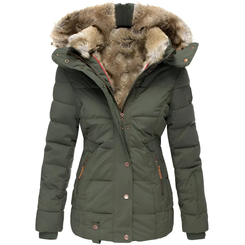 Bettina | Damen Taillierte Winterjacke mit Kapuze