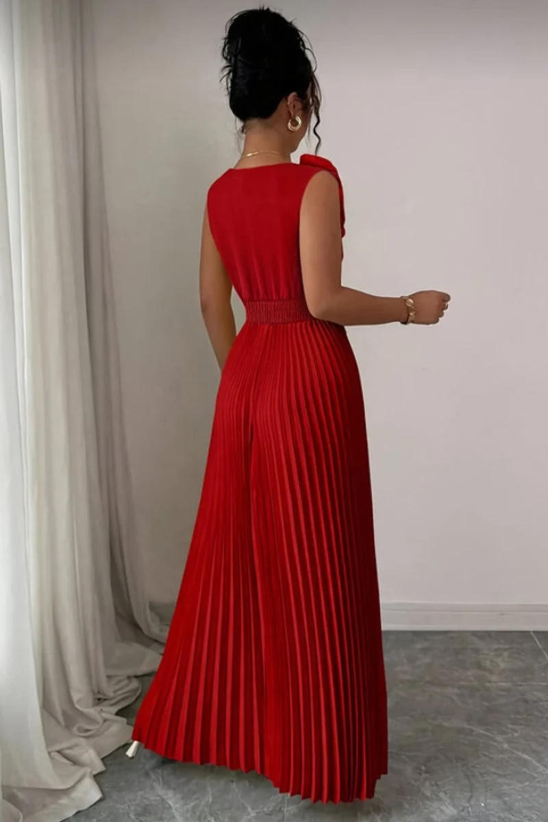 Katharina | Damen Abendkleid ärmellos plissiert A-Linie Blumenapplikation