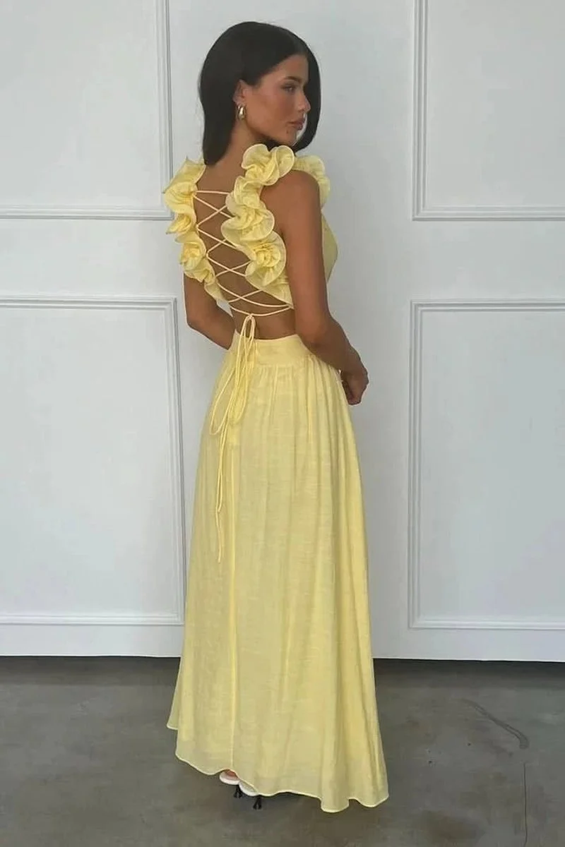 Katharina | Damen Abendkleid ärmellos plissiert A-Linie Blumenapplikation