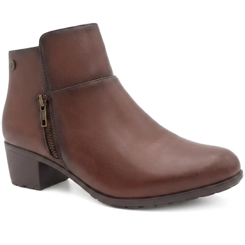 Wide Fit Zip Fasten Block Heel Ankle Boots - WK44000 / 329 623