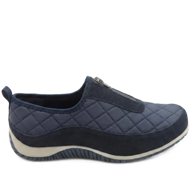 Wide Fit Leather Slip-On Shoes With Zip Fastening - BRK42019 / 328 406 - Navy