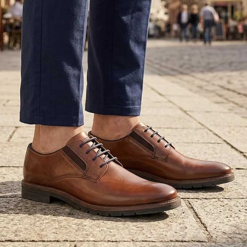 Bugatti Wide Fit Smart Lace Up Shoes - BUG44507 / 329 638 - Cognac