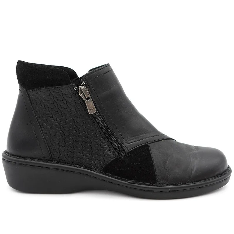 Smart Zip Up Leather Ankle Boots - AS44001 / 330 158 - Black