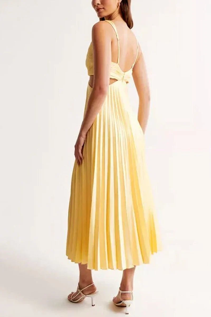 Johanna | Damen ärmelloses Cocktailkleid mit V-Ausschnitt plissierter Maxi-Schnitt
