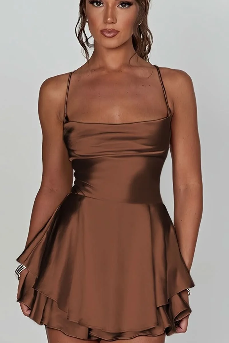 Marie | Damen Rückenfreies Minikleid Geraffter Taille Satin Cocktailkleid