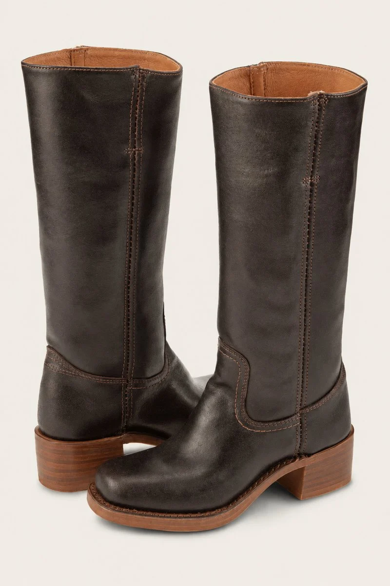 Luisa | Damen Kniehöhe Leder Stiefel Blockabsatz