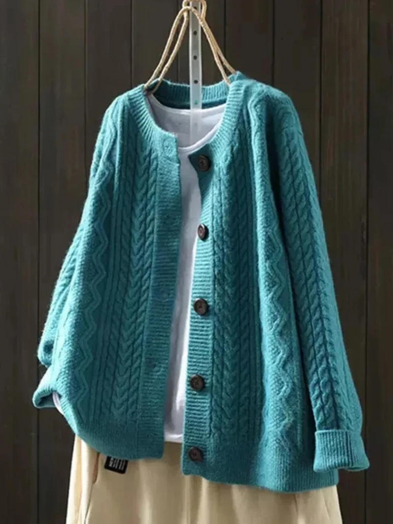 Leonie | Damen Oversized Zopfmuster Cardigan mit Knopfleiste