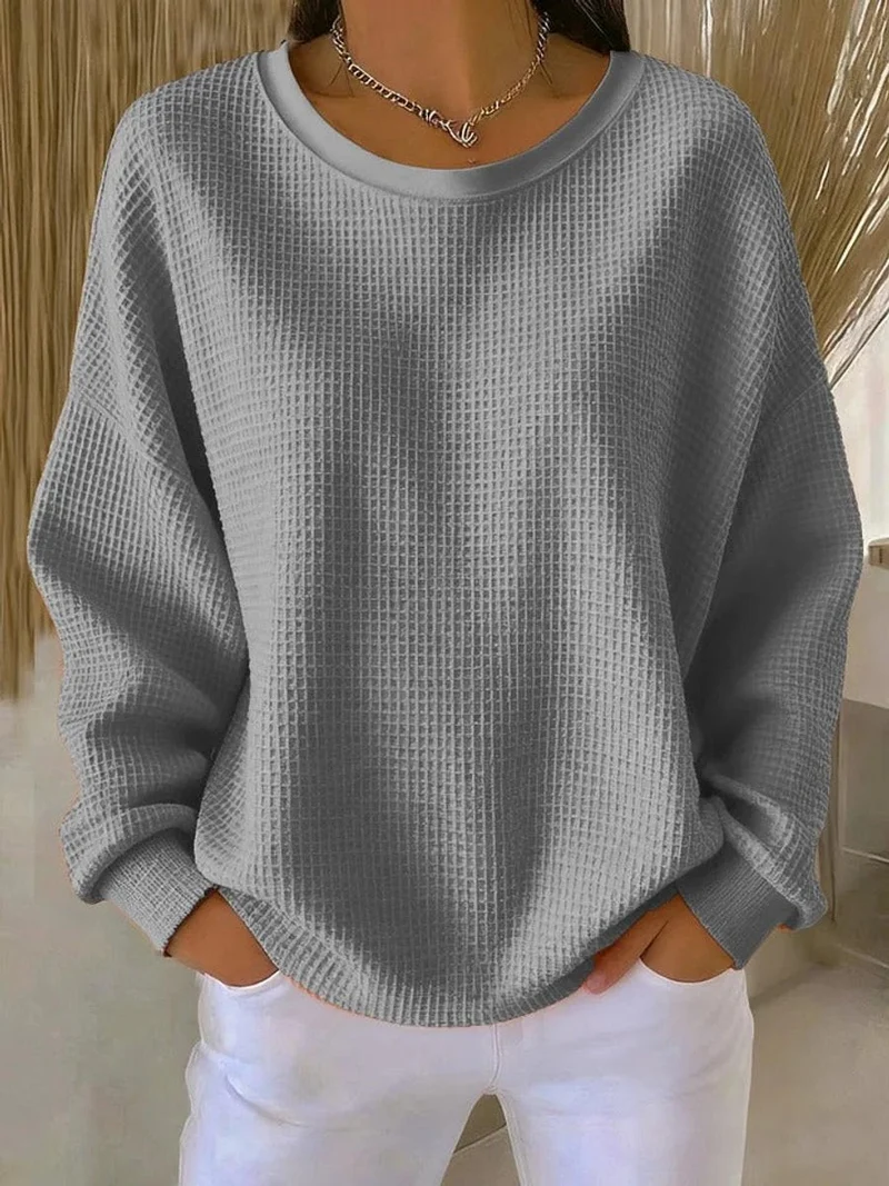 Emilia | Damen Oversized Textur Strickpullover Rundhals Langarm