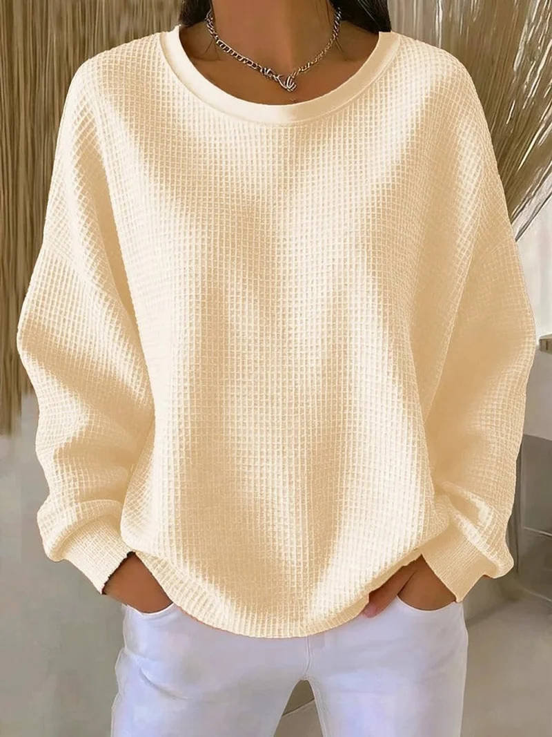 Emilia | Damen Oversized Textur Strickpullover Rundhals Langarm