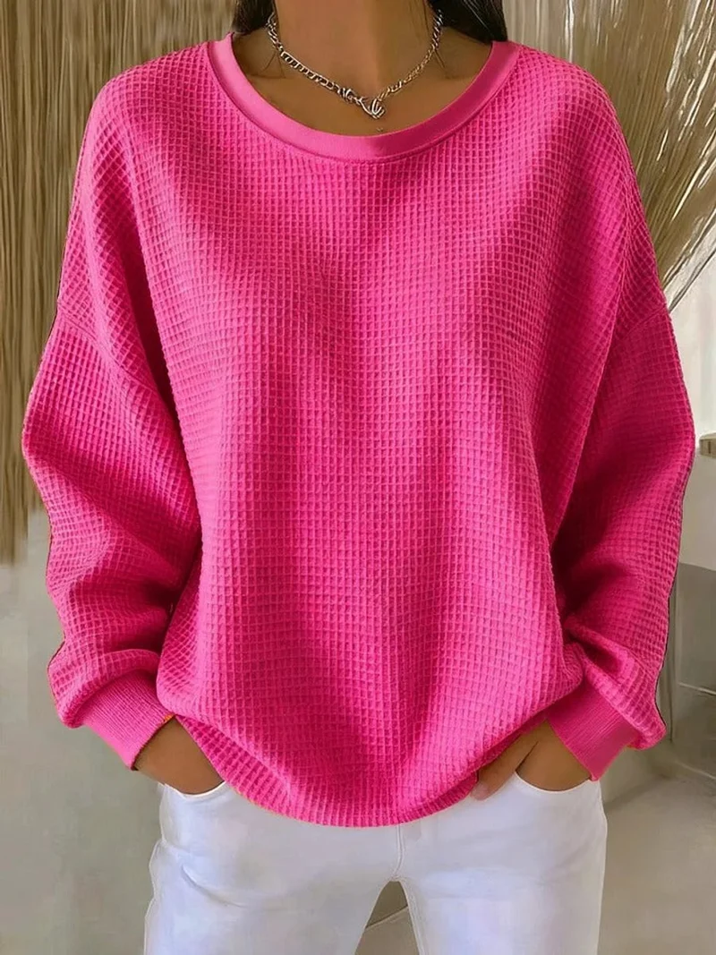Emilia | Damen Oversized Textur Strickpullover Rundhals Langarm