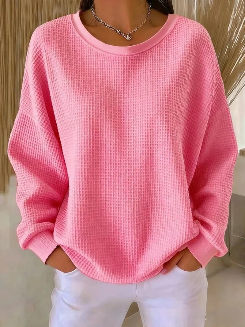 Emilia | Damen Oversized Textur Strickpullover Rundhals Langarm