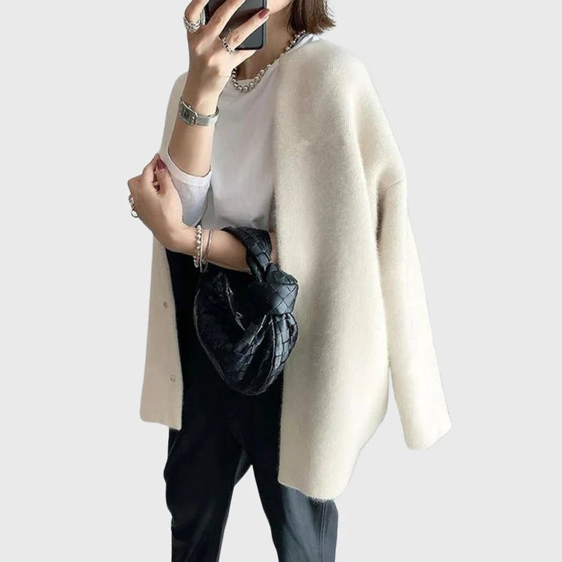 Leonie | Kaschmir Cardigan Lang Knopfleiste Elegant Strick
