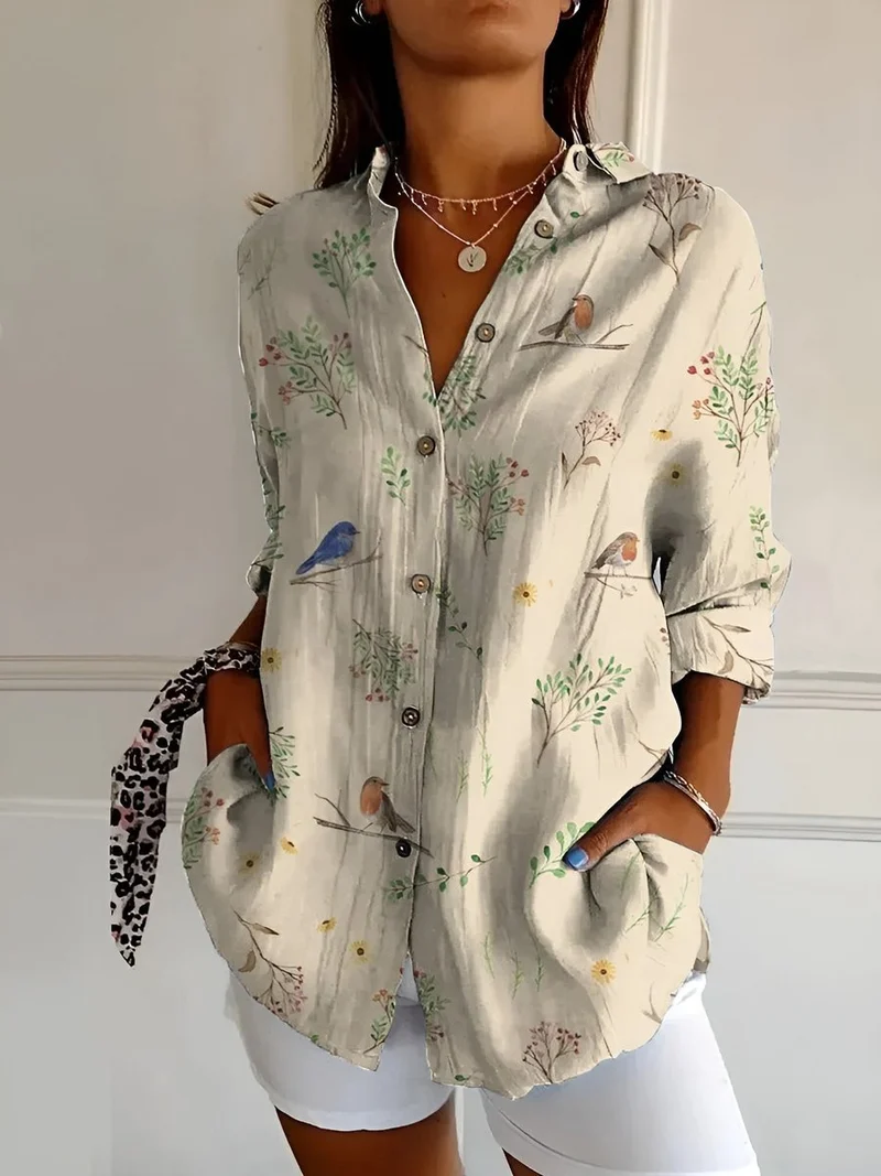 Leonie | Plus Size Bluse Florale Prints Langarm Knopfleiste