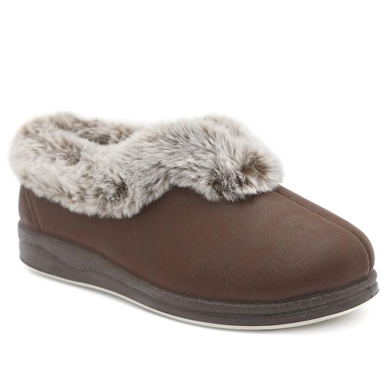 Wide Fit Memory Foam Cosy Slippers - QING42006 / 327 933 - Chocolate