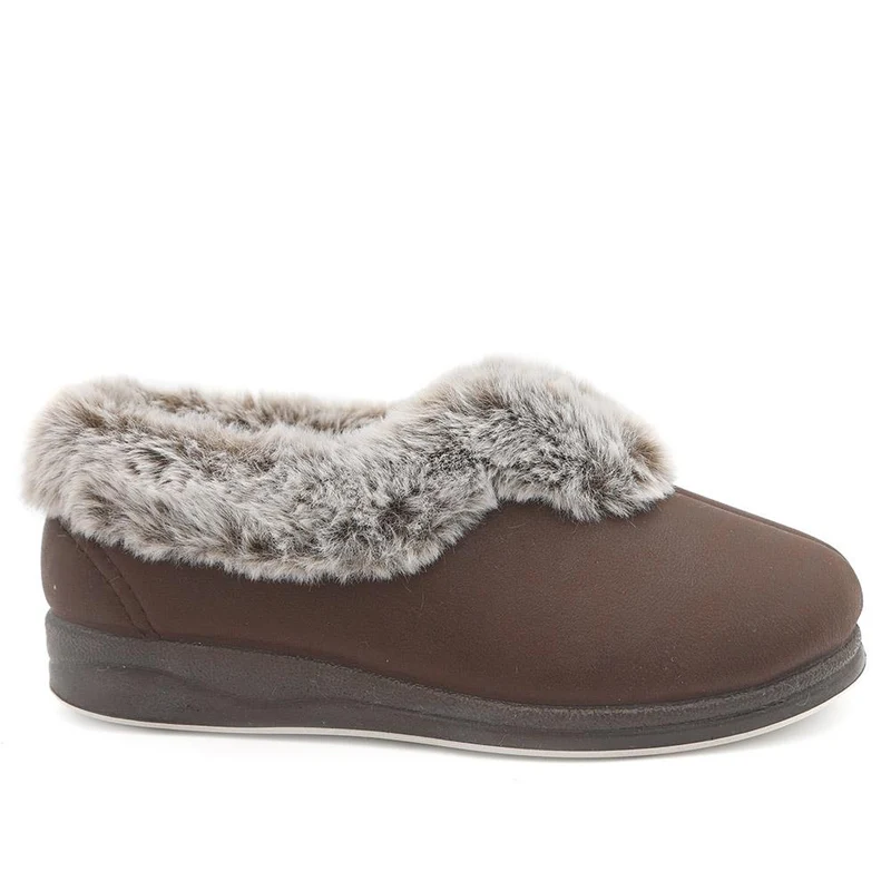 Wide Fit Memory Foam Cosy Slippers - QING42006 / 327 933 - Chocolate