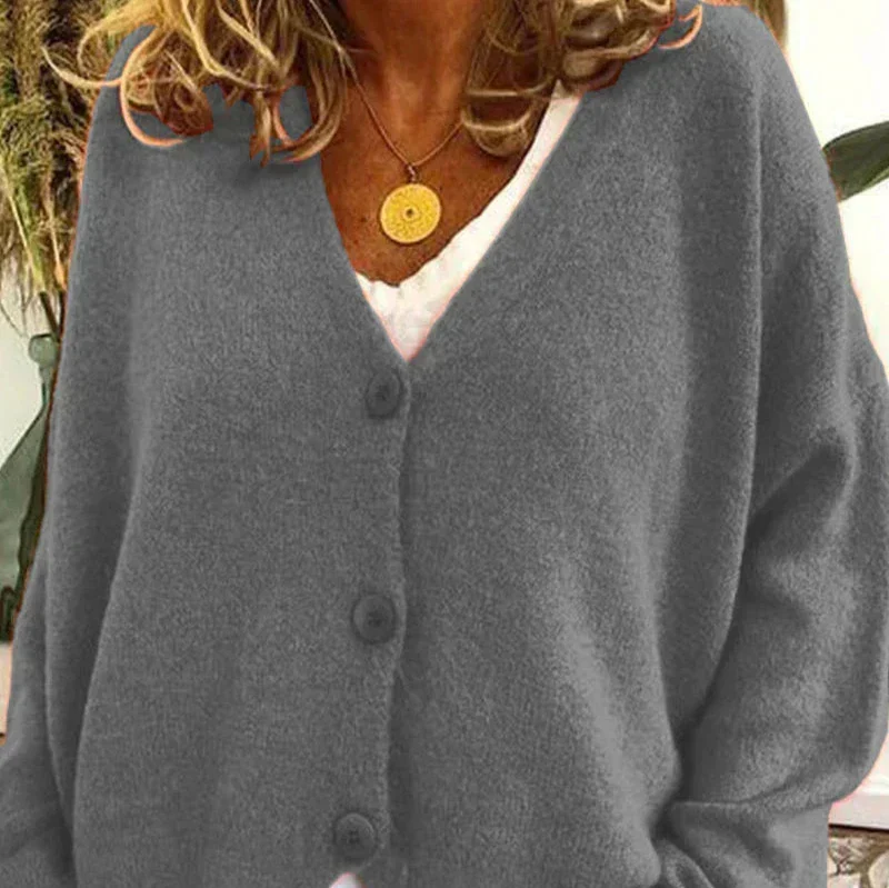 Birgit | Damen Freizeit-Strickjacke mit V-Ausschnitt und Knöpfen