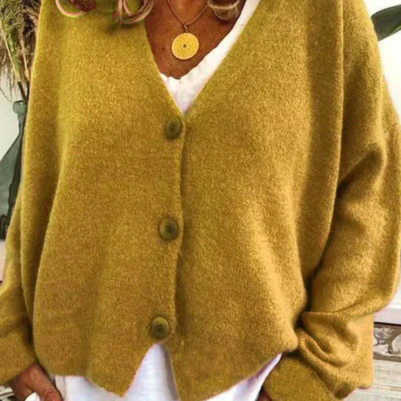Birgit | Damen Freizeit-Strickjacke mit V-Ausschnitt und Knöpfen
