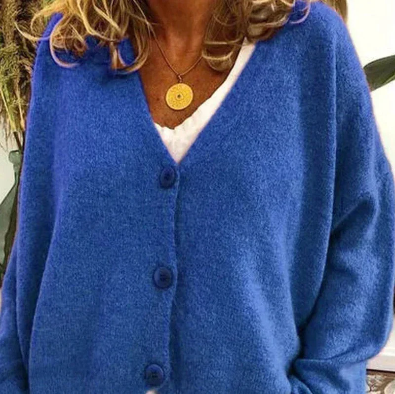 Birgit | Damen Freizeit-Strickjacke mit V-Ausschnitt und Knöpfen