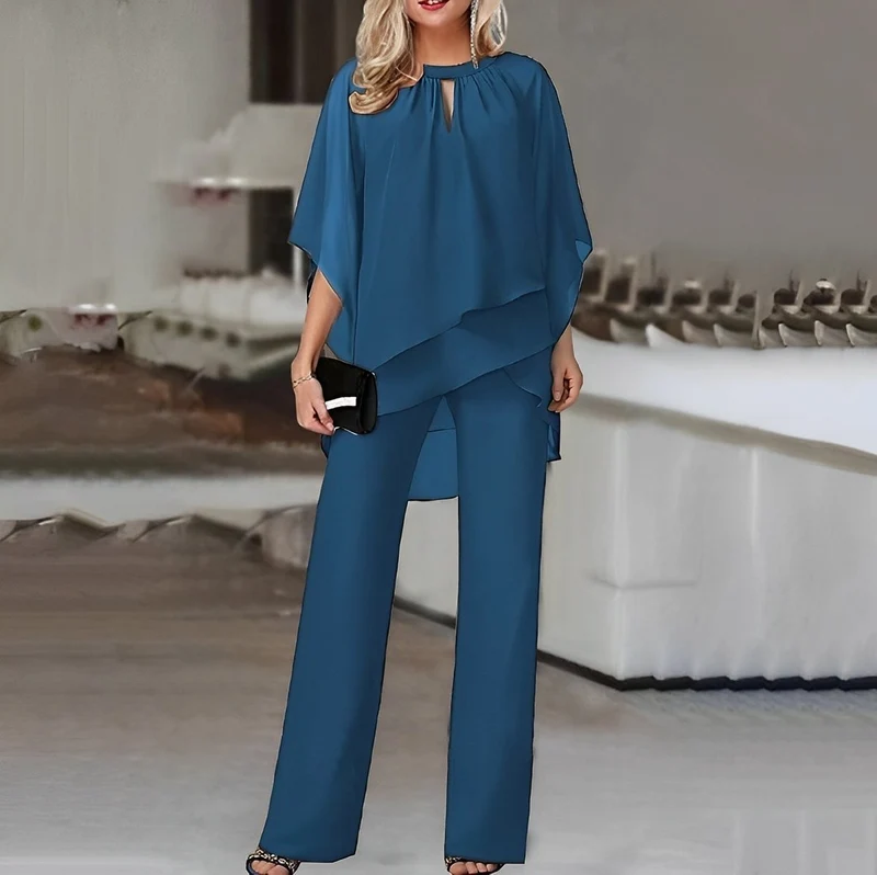 Emilia | Damen Zweiteiler Wide Leg Pants Layered Chiffon Oberteil