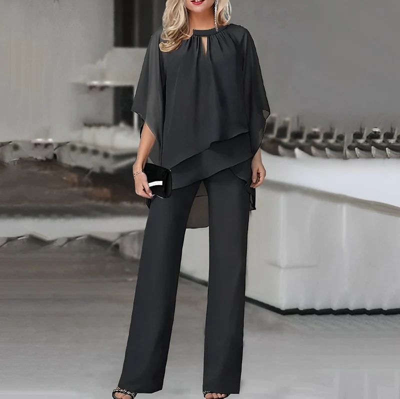 Emilia | Damen Zweiteiler Wide Leg Pants Layered Chiffon Oberteil