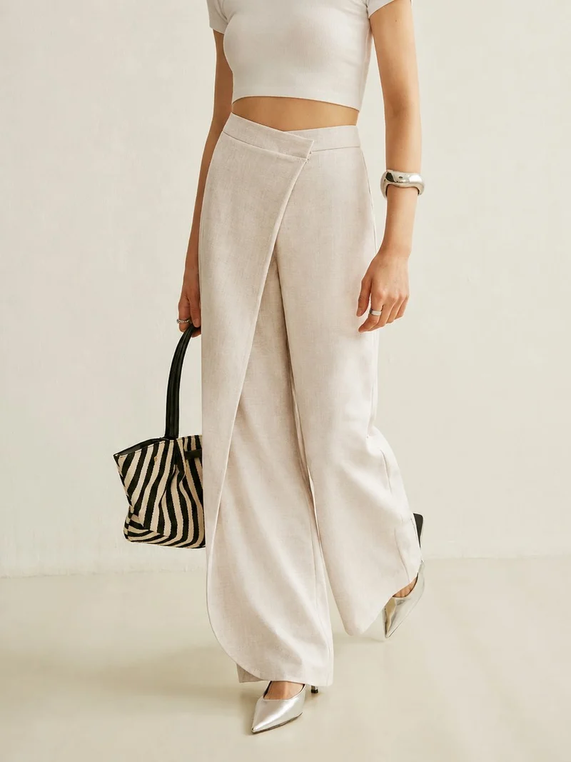 Elisabeth | Damen Hochbund Asymmetrische Wickel Wide Leg Pants